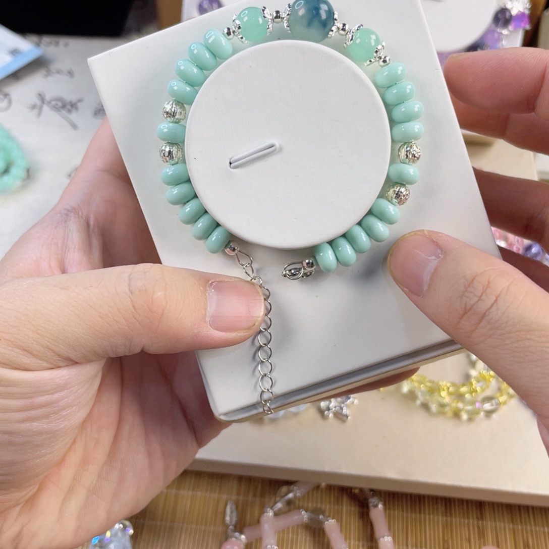 水晶手串银S800镀金镶嵌