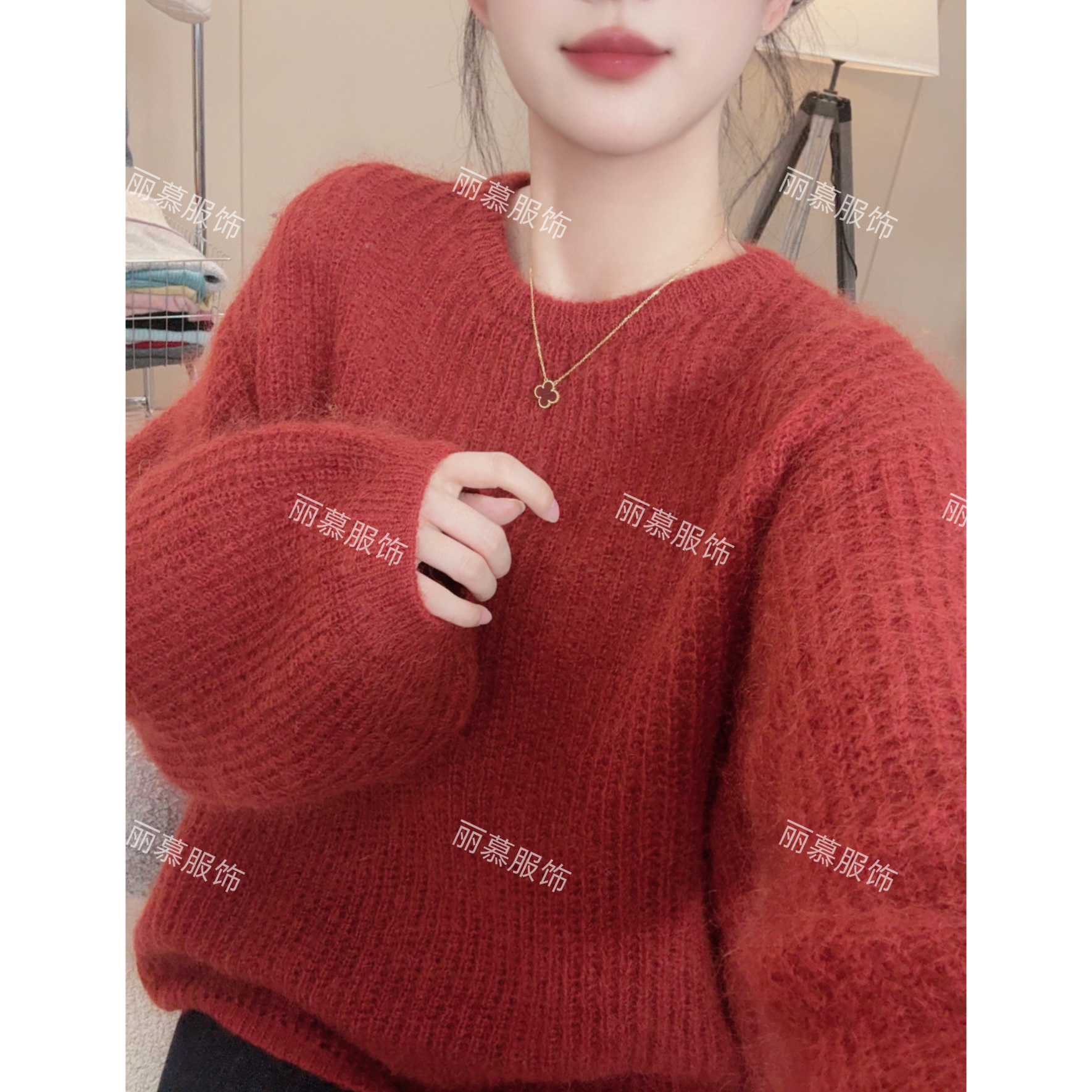 【炉边暖意】慵懒风纯色宽松灯笼袖显瘦针织套头毛衣2125