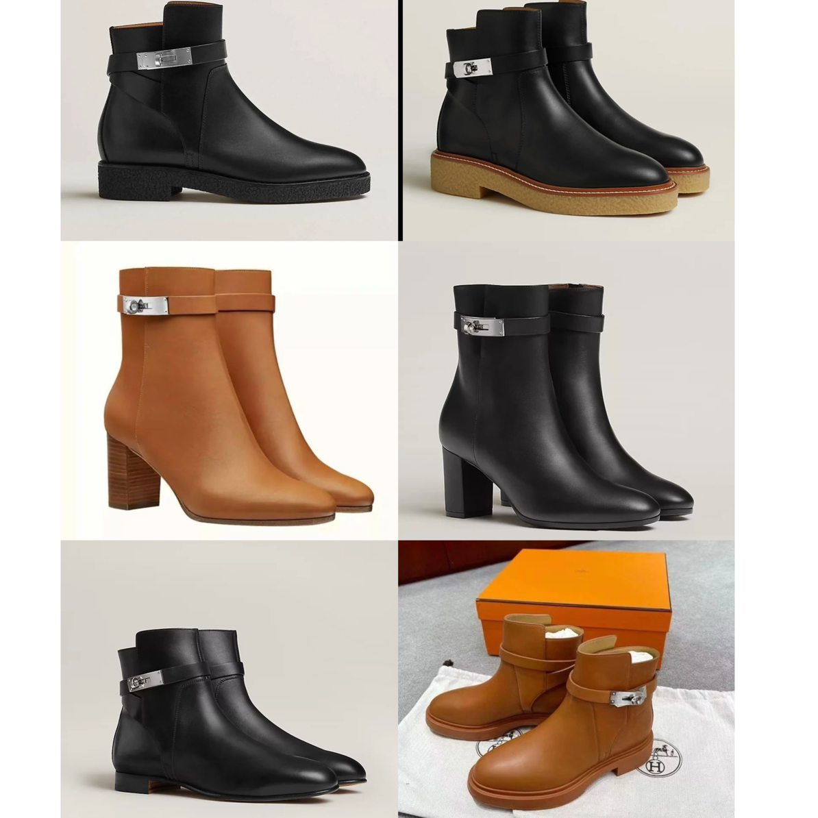 未使用 Hermes/爱马仕 爱马仕Neo黑色棕色带跟短靴