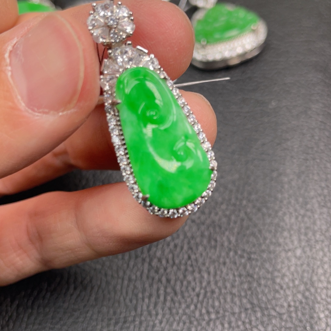 翡翠吊坠(不含链)银S925镶嵌吊坠