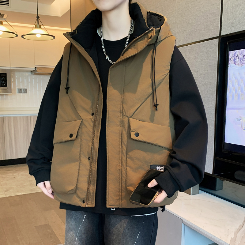 连帽马甲棉衣外套男秋冬季加厚保暖棉服男士背心工装风无袖棉袄子