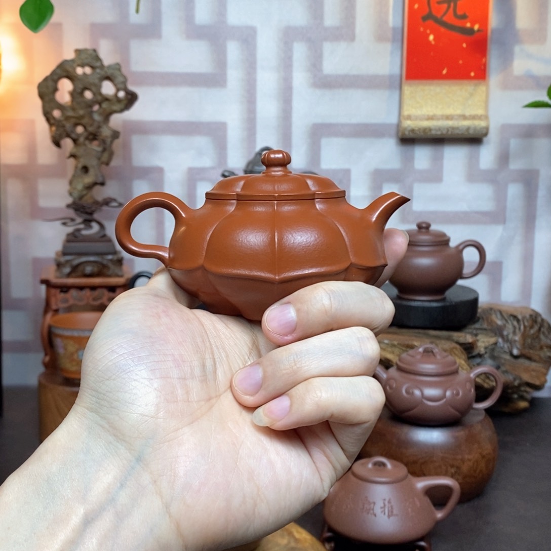 紫砂茶具老料朱泥菱花仙子