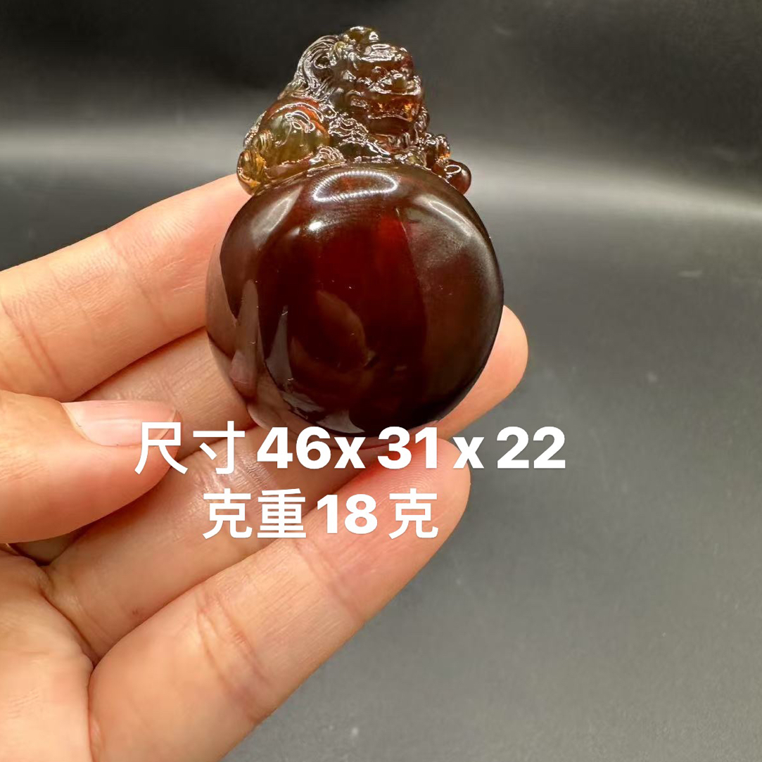 缅甸天然琥珀大师工棕血貔貅吊坠挂件