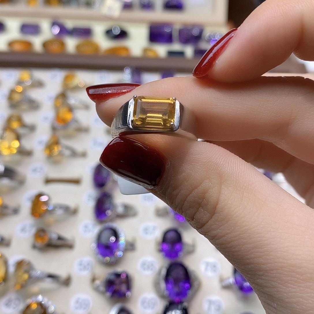 雪***头水晶戒指银S925镶嵌纯天然黄水晶戒指J