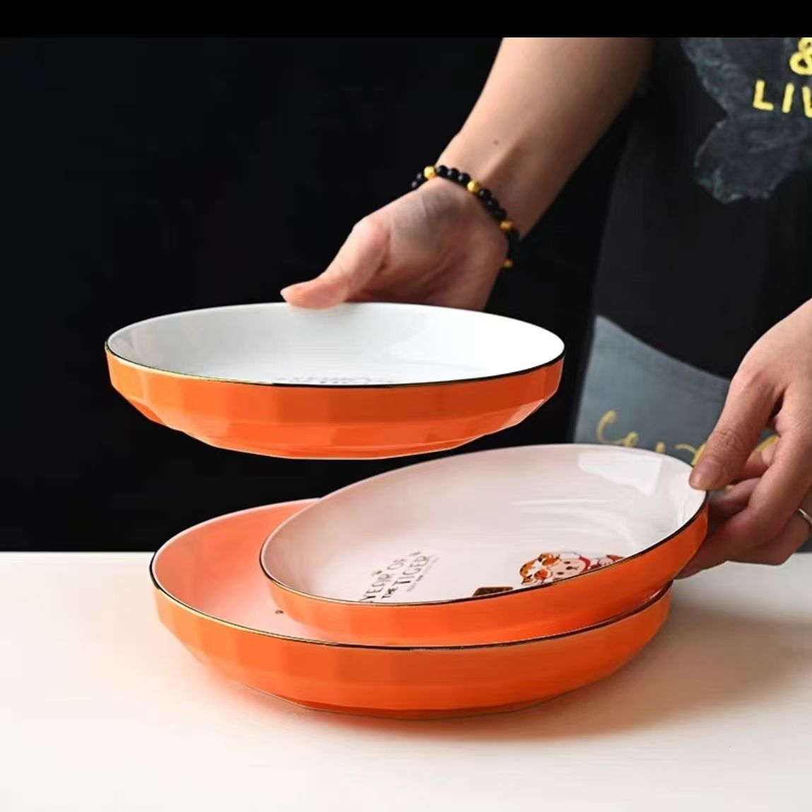 【花色随机发】家用8英寸菜碟4只北欧风餐具菜盘陶瓷餐盘蒸蛋热菜盘