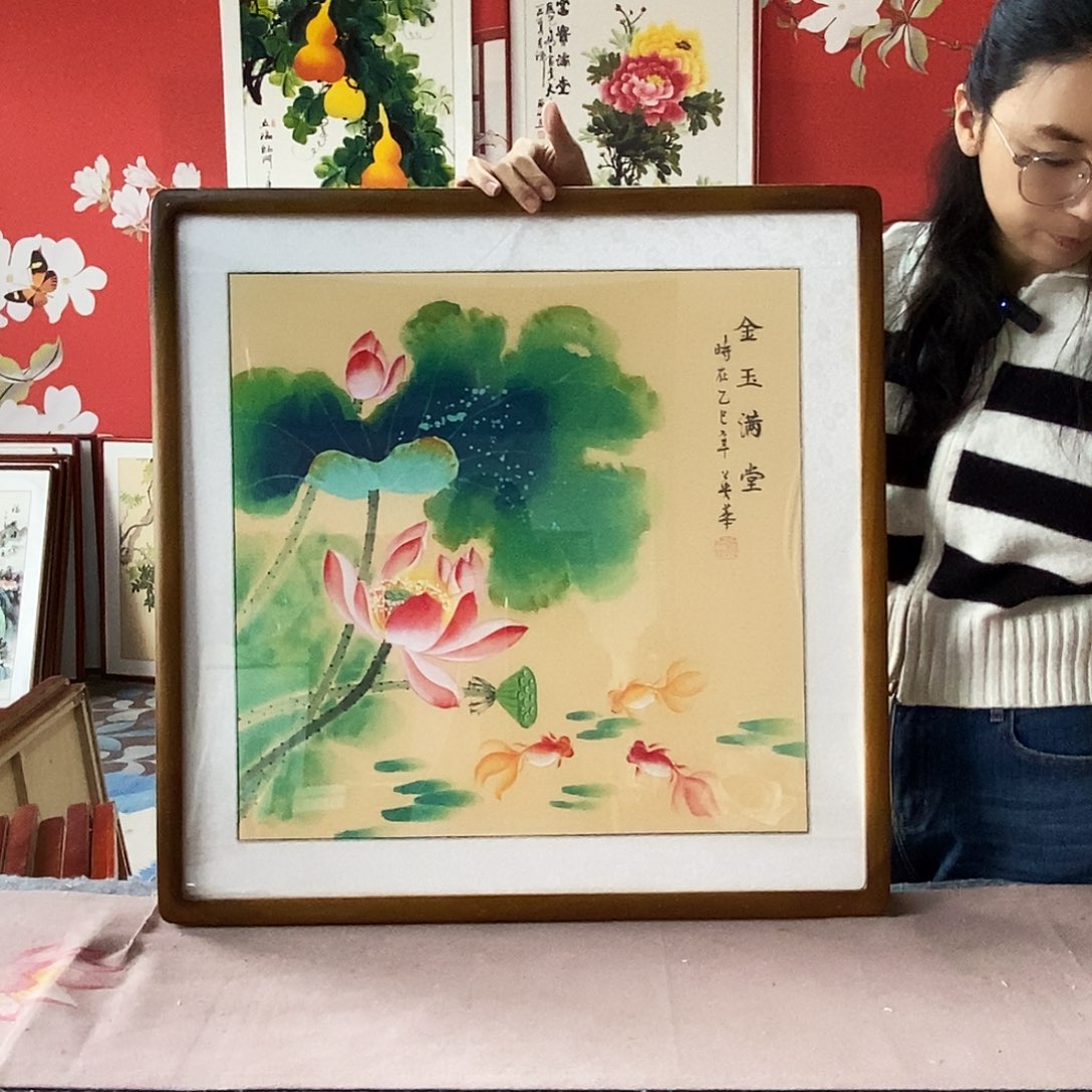 国画手写手绘带框包邮国画作品62✖️62