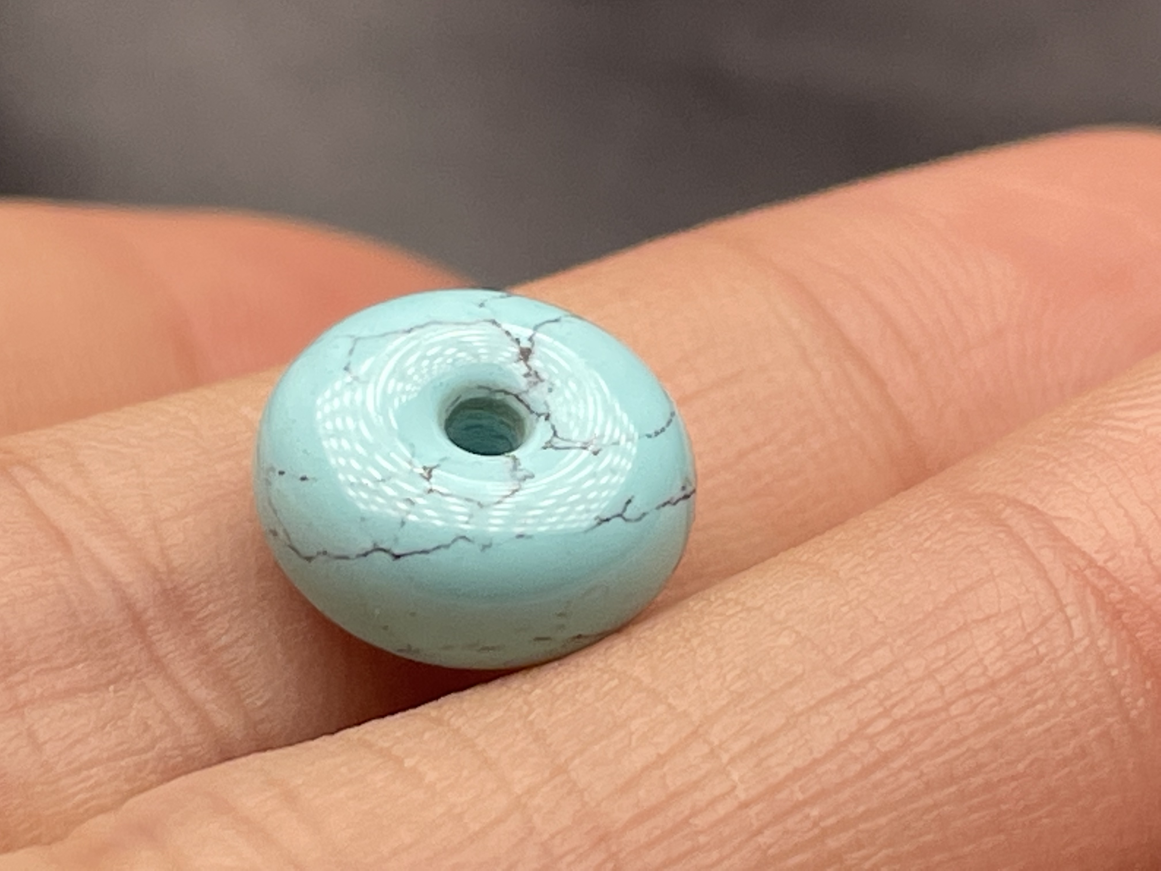 原矿绿松石高瓷水草纹 面包圈 尺寸11x5mm 克重0.9g