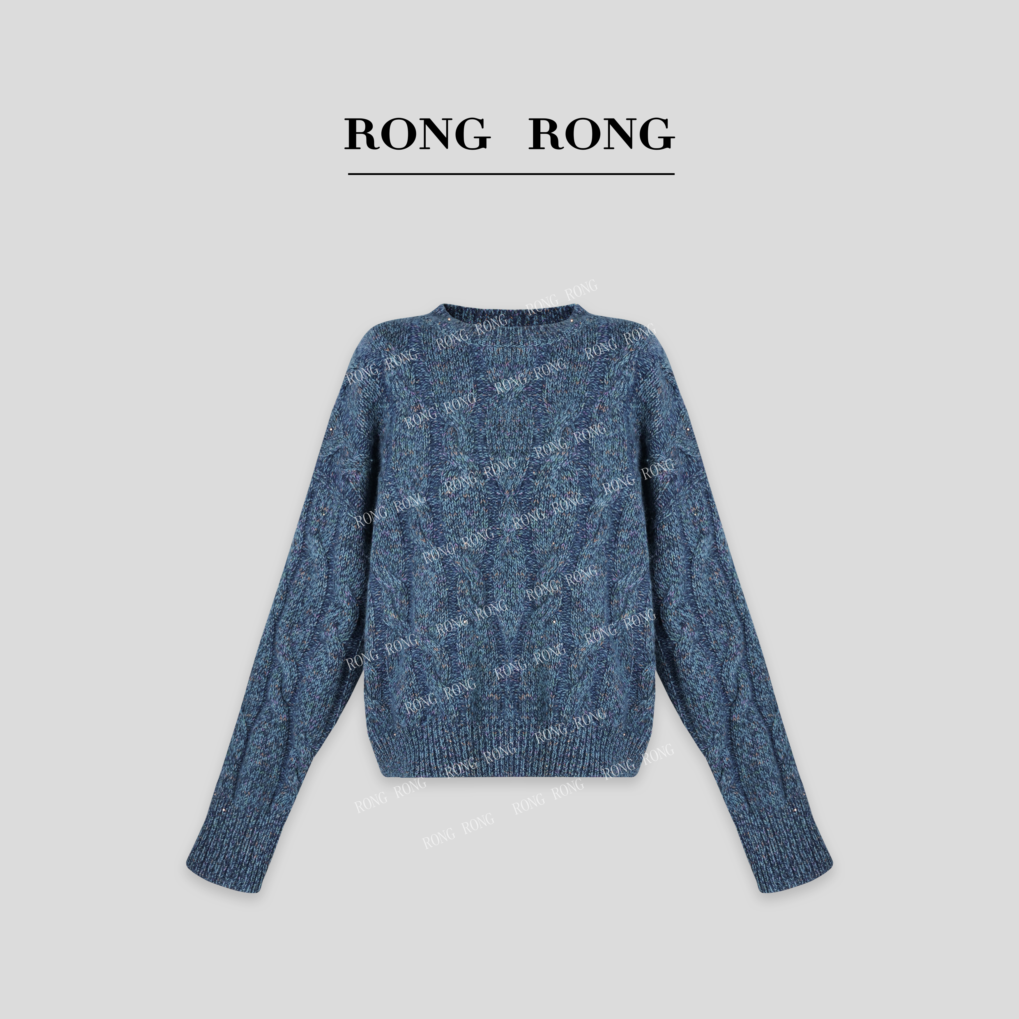 溶溶J【蓝色海洋】RONG 绵羊毛浣熊绒交织混合纱线毛衣669225