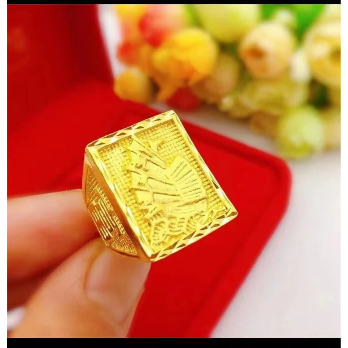 合金戒指 一帆风顺戒指男戒男单戒饰品金色指环霸气可调节戒指