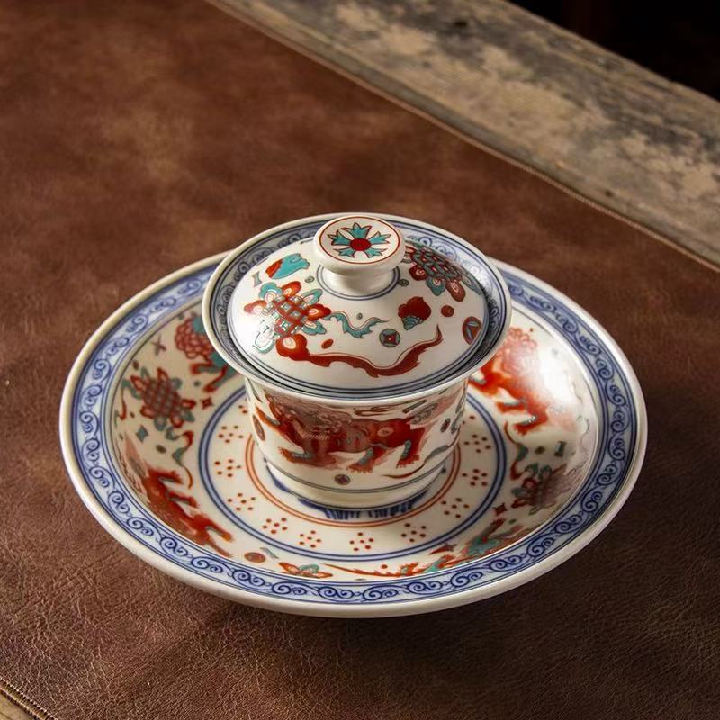 斗彩瑞兽三才盖碗（安全包装）