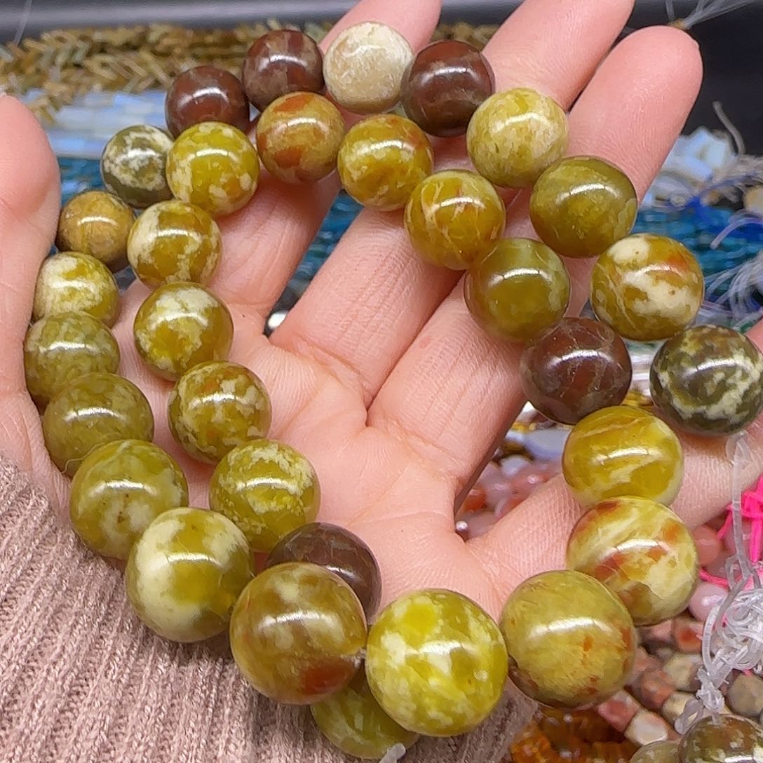 玛瑙/玉髓合金珠宝半成品花绿宝12mm一条