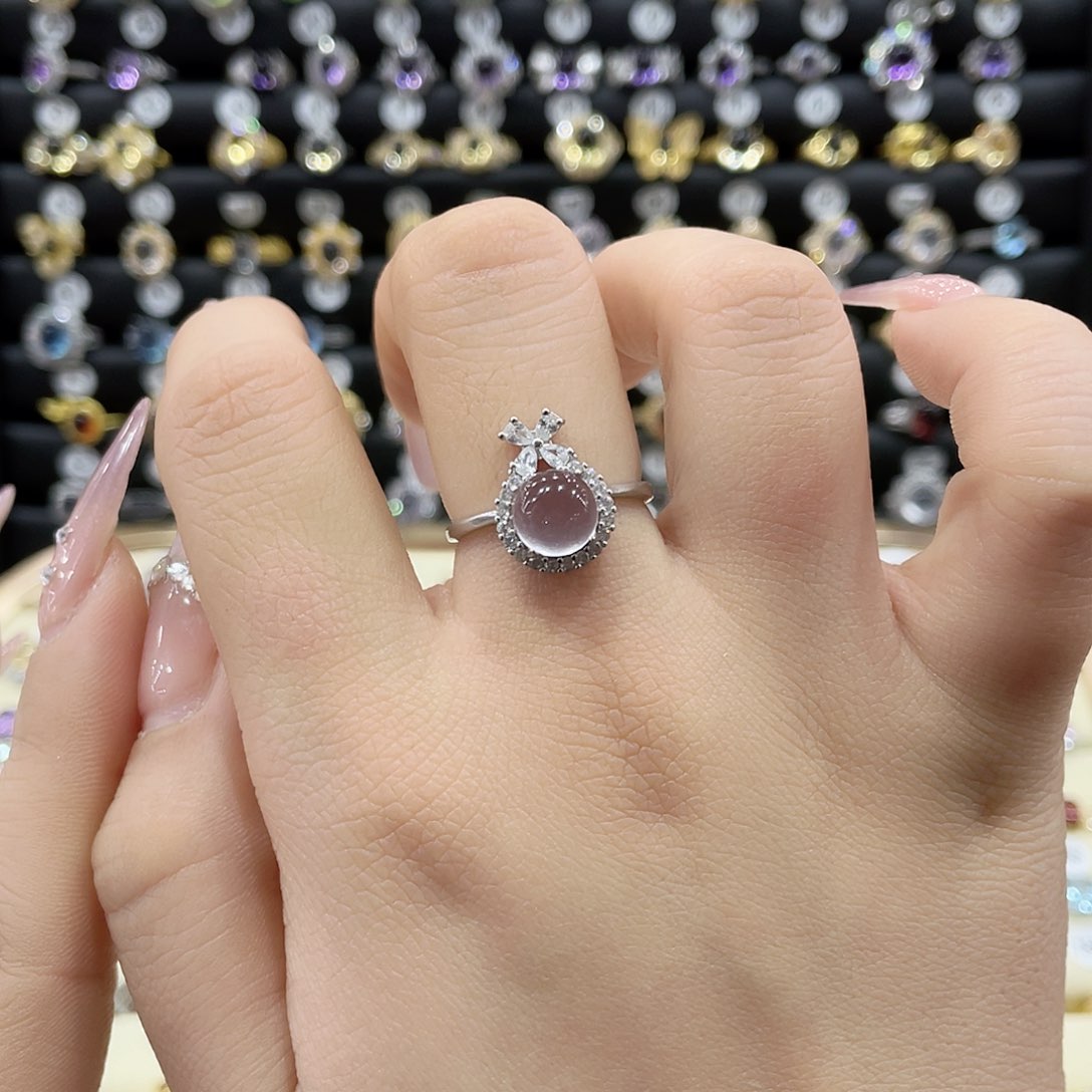 芙蓉石戒指银S925镶嵌