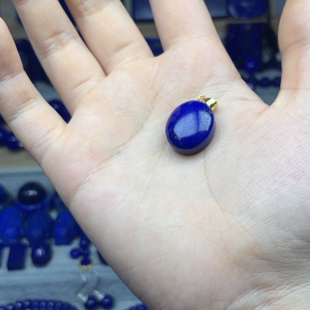 青金石银S925镶嵌蛋面吊坠