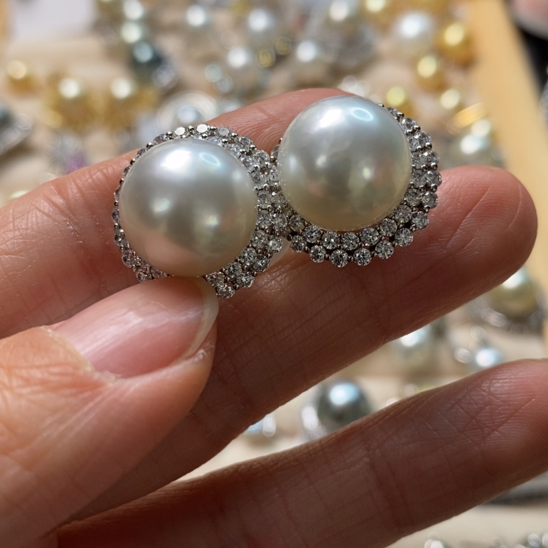 海水珍珠耳饰银S925镶嵌