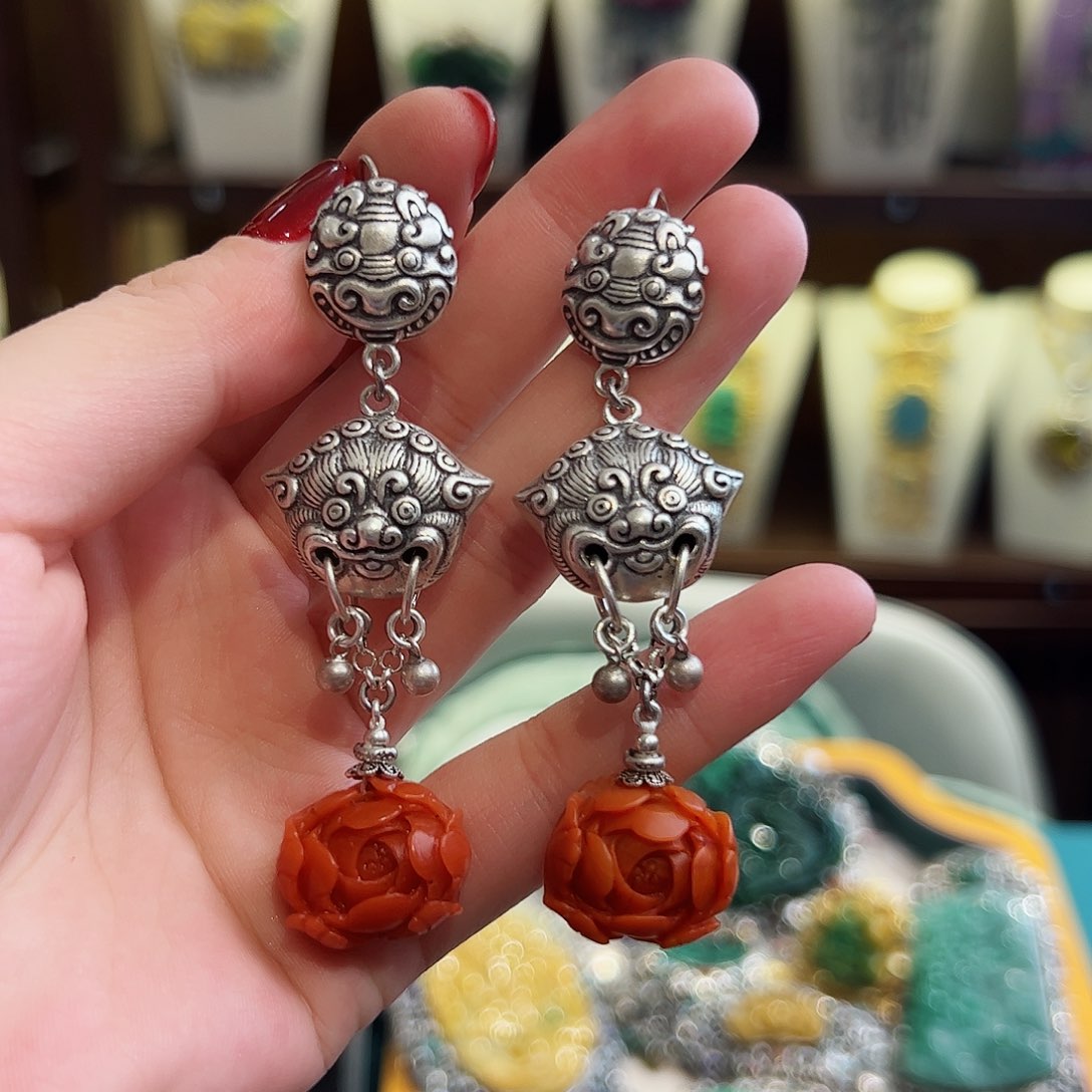 玛瑙/玉髓耳钉未镶嵌耳环