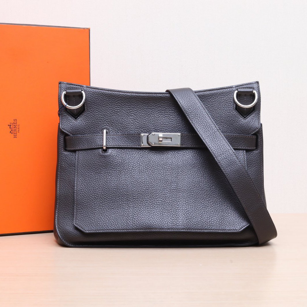 95新 Hermes/爱马仕 活动黑黑 Jypsiere 34 乌木色 Togo皮 框M包