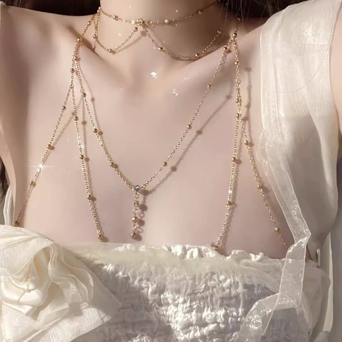 胸链比基尼bikini锁骨身体链子饰品性感性感项链女配饰欧美潮链条