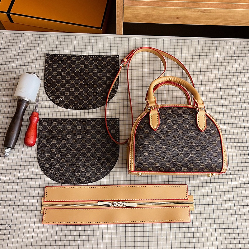 自制印花手缝DIY材料包复古风单肩斜挎手提贝壳包时尚简约适合通