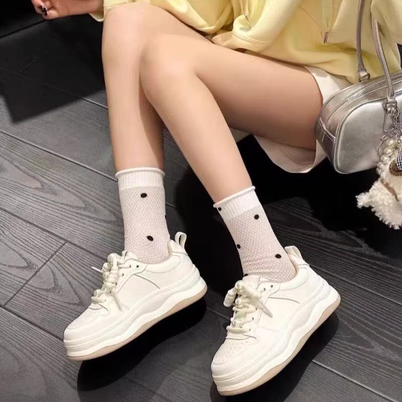 C4229 米白色  新款系带厚底休闲运动鞋 女士板鞋