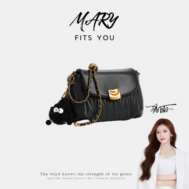 【Mary玛丽甄选】黑色褶皱包女斜跨链条包-60210-16