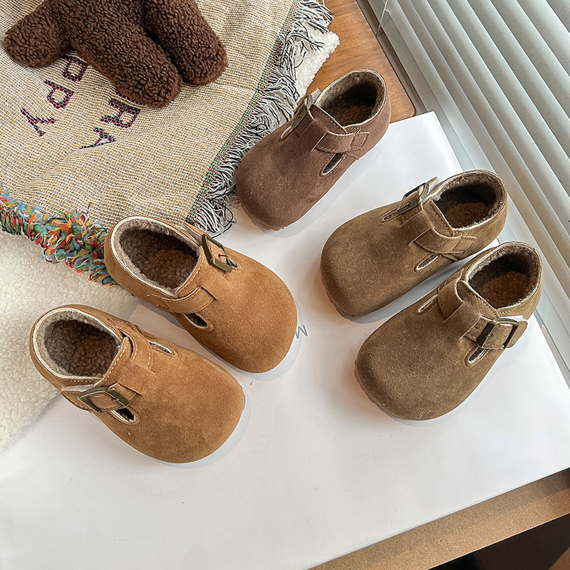 儿童加绒勃肯鞋2025冬季新款女童时尚复古保暖棉鞋男童二棉豆豆鞋