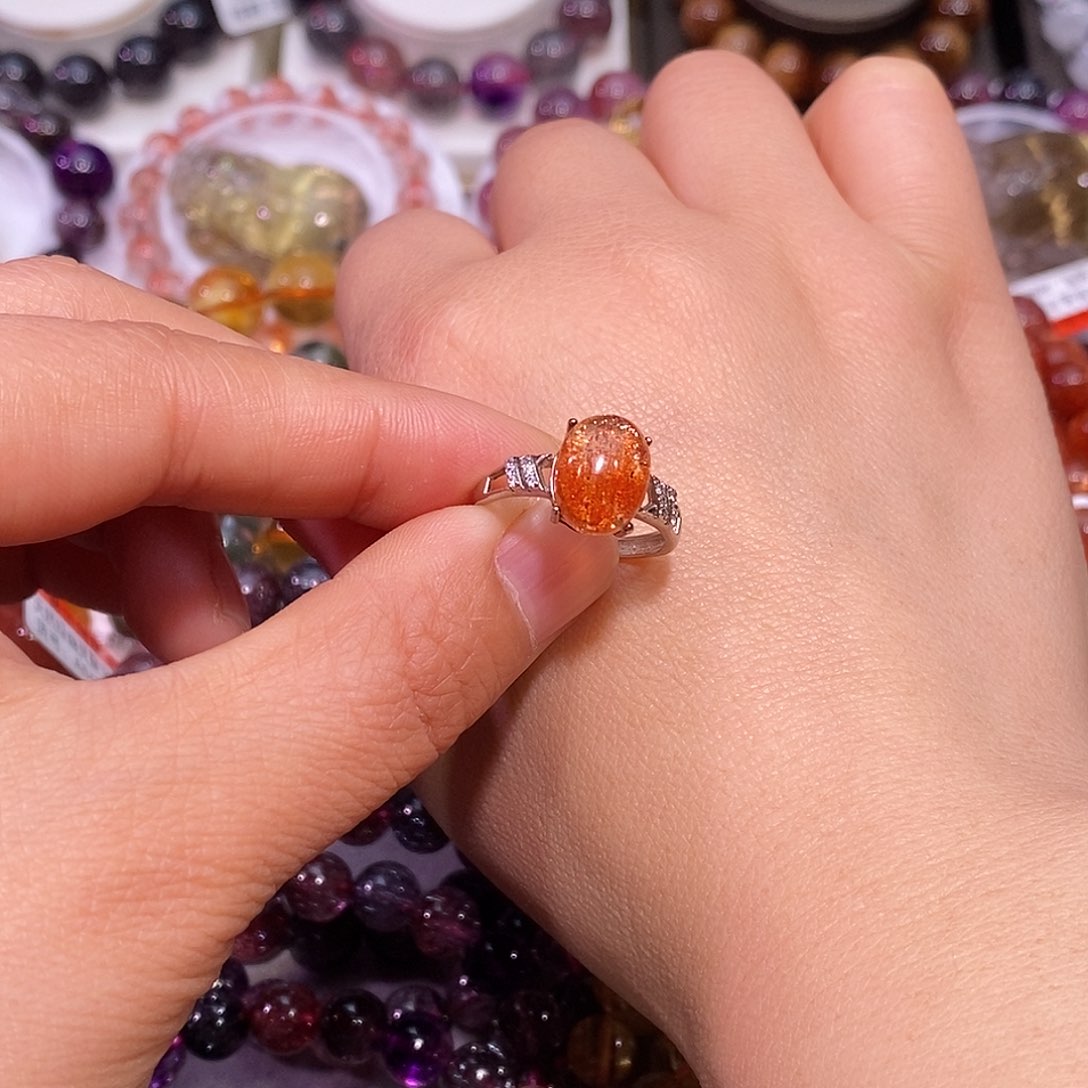 银S925镶嵌戒指日光石金太阳戒指