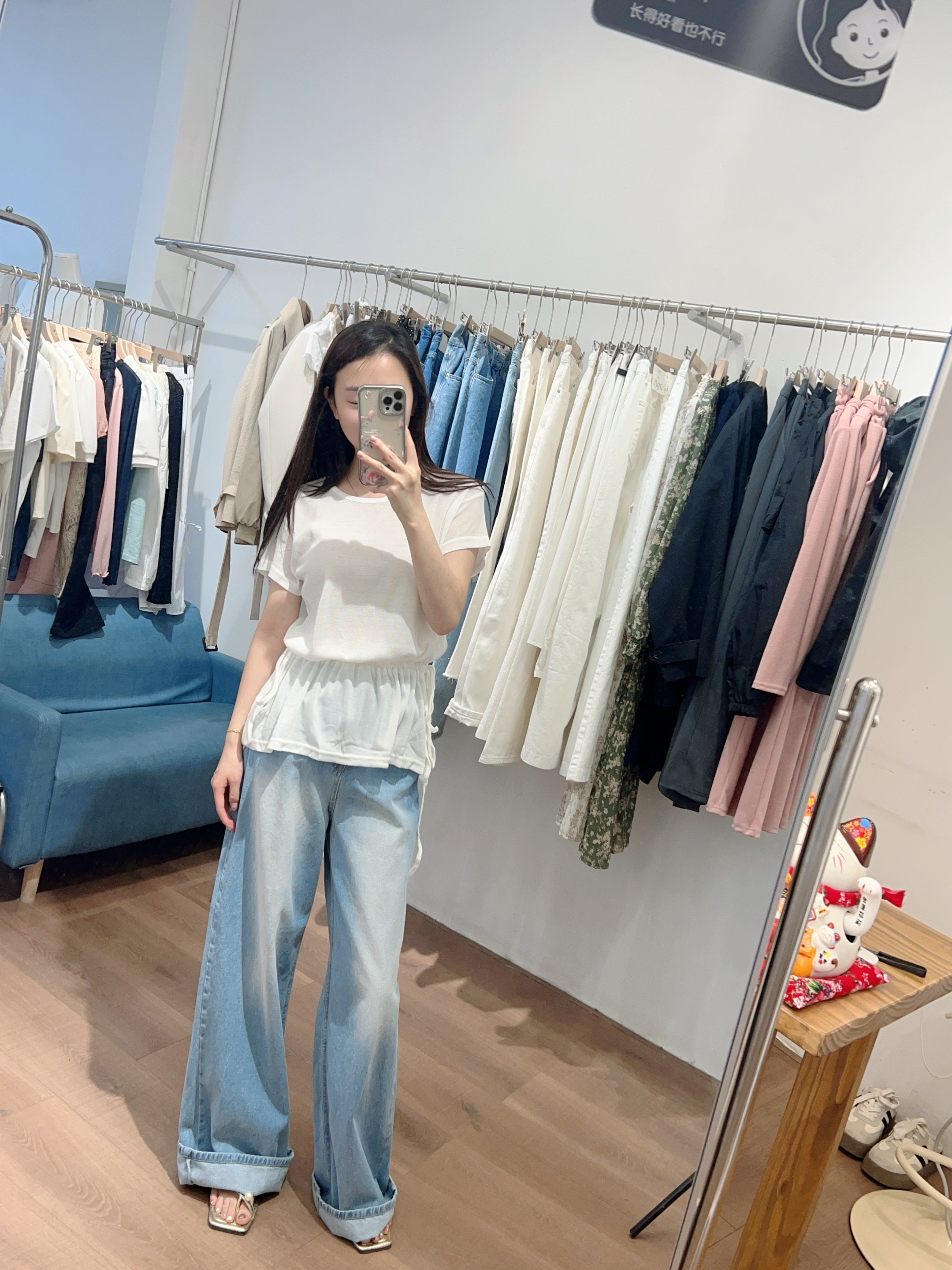 绑带短袖法式拼接不对称纯色T恤抗皱极简风斜领