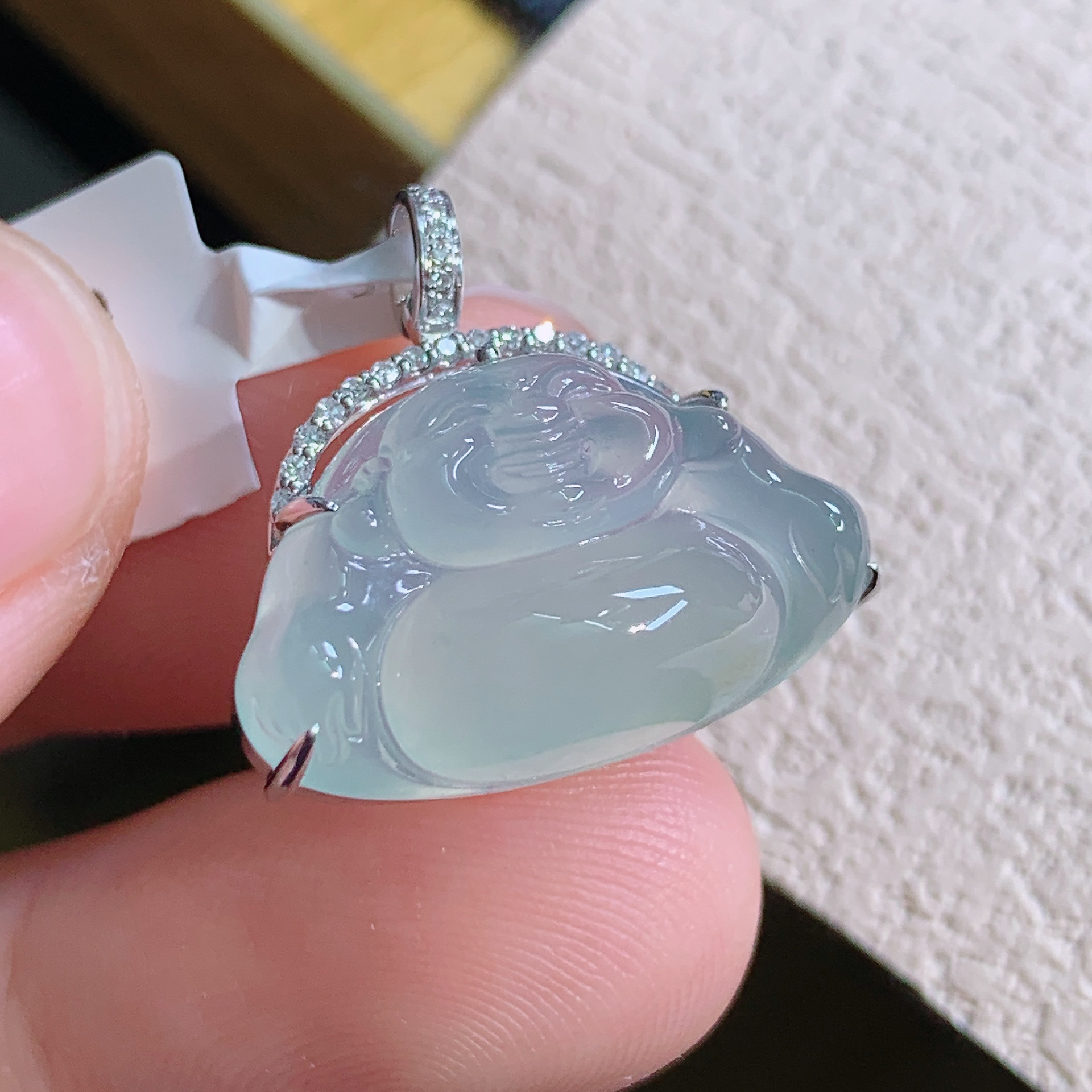 缅甸天然翡翠A货老坑冰种精致迷你小佛吊坠编号8