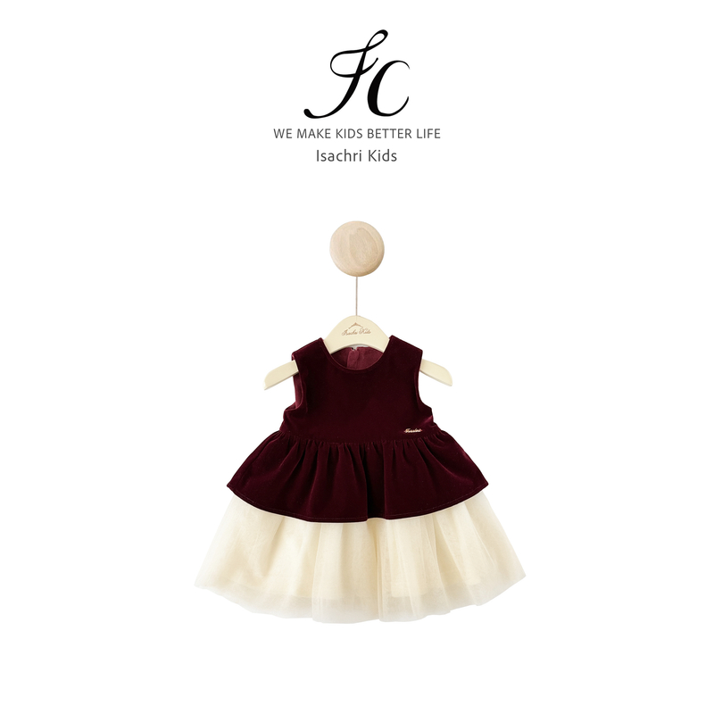 晶晶家【少女赫本】女童丝绒裙秋冬儿童拼接背心裙宝宝公主裙 IS946