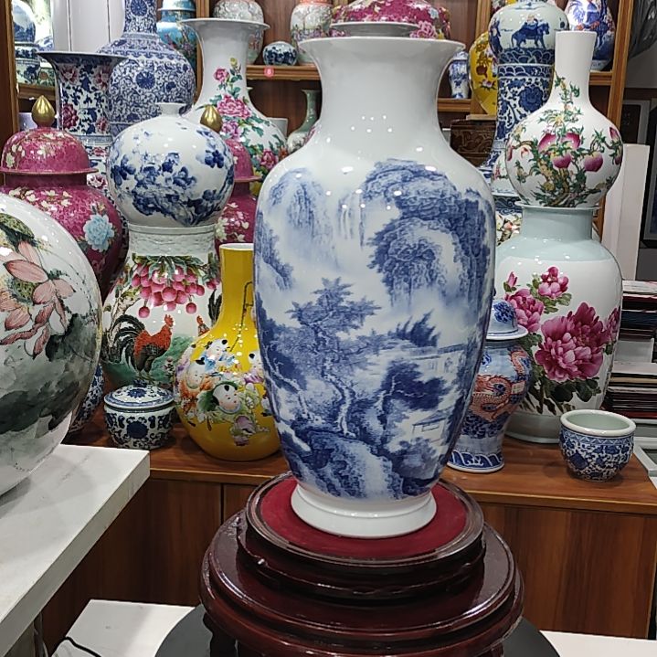 瓷片景德镇陶瓷青花山水瓶