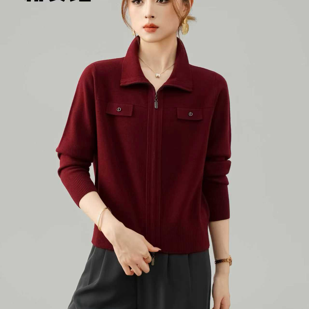 大版毛衣开衫外套女款针织衫秋冬新款拉链上衣女百搭上衣