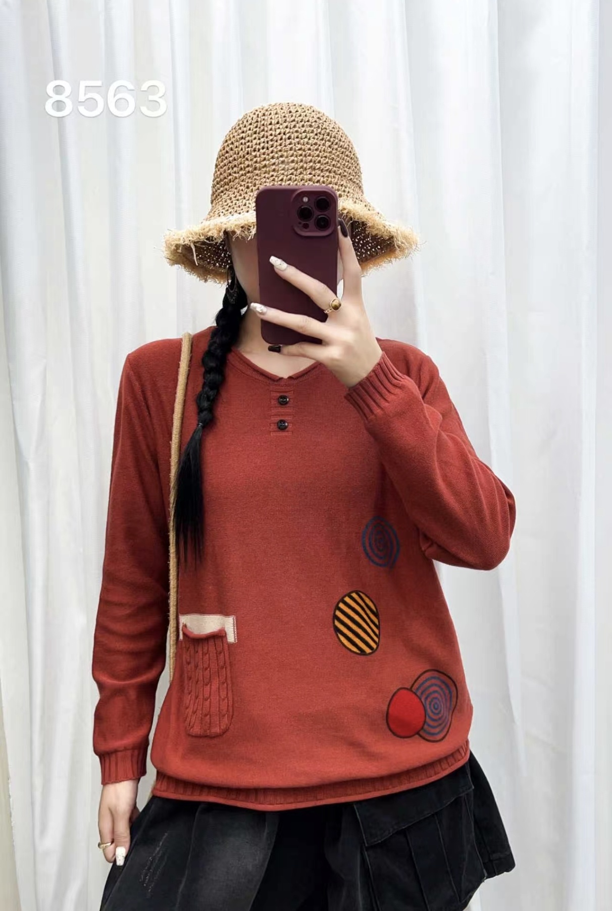 针织衫大码显瘦气质复古印花宽松遮肚上衣打底女长袖时尚百搭休闲