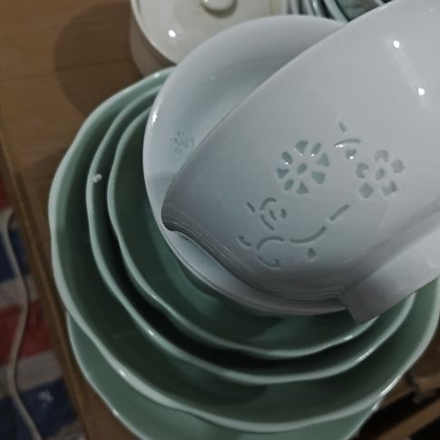 瓷玲珑白色5寸吃饭碗3个微瑕疵