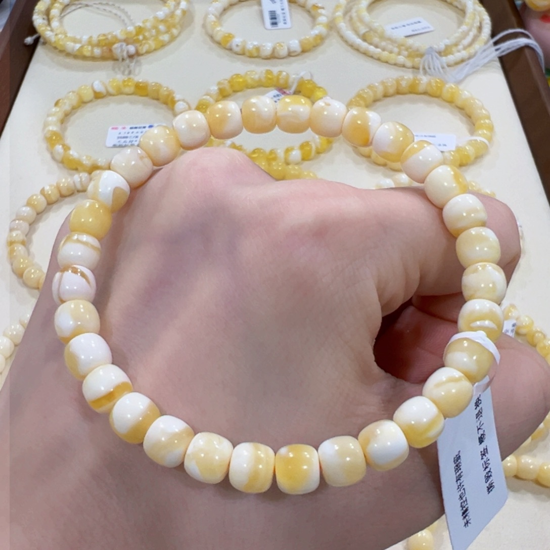 蜜蜡手链未镶嵌Y**y6.5m满蜡金瓷白