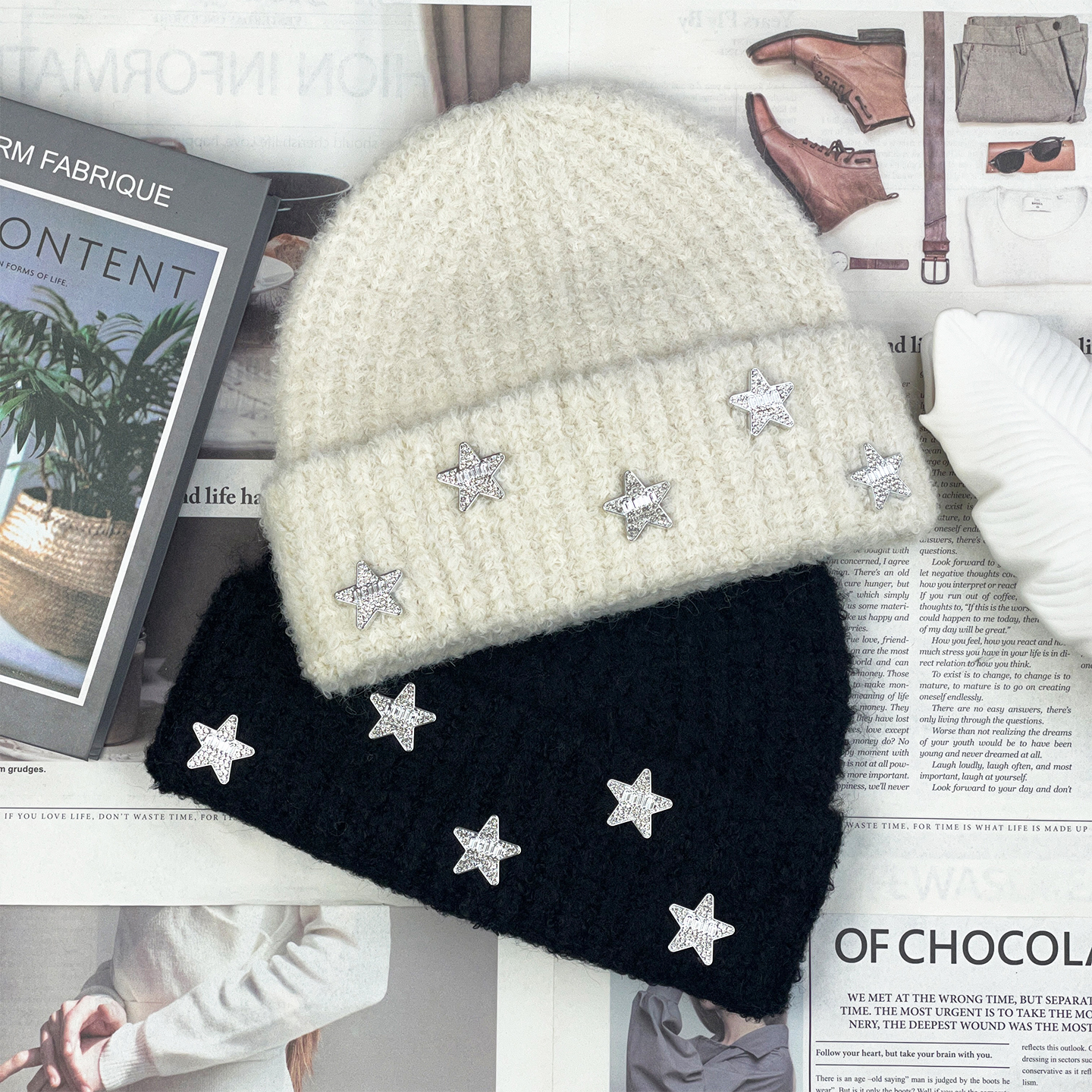高品质秋冬季星星针织帽女休闲百搭户外出游保暖防寒护耳冷帽帽子