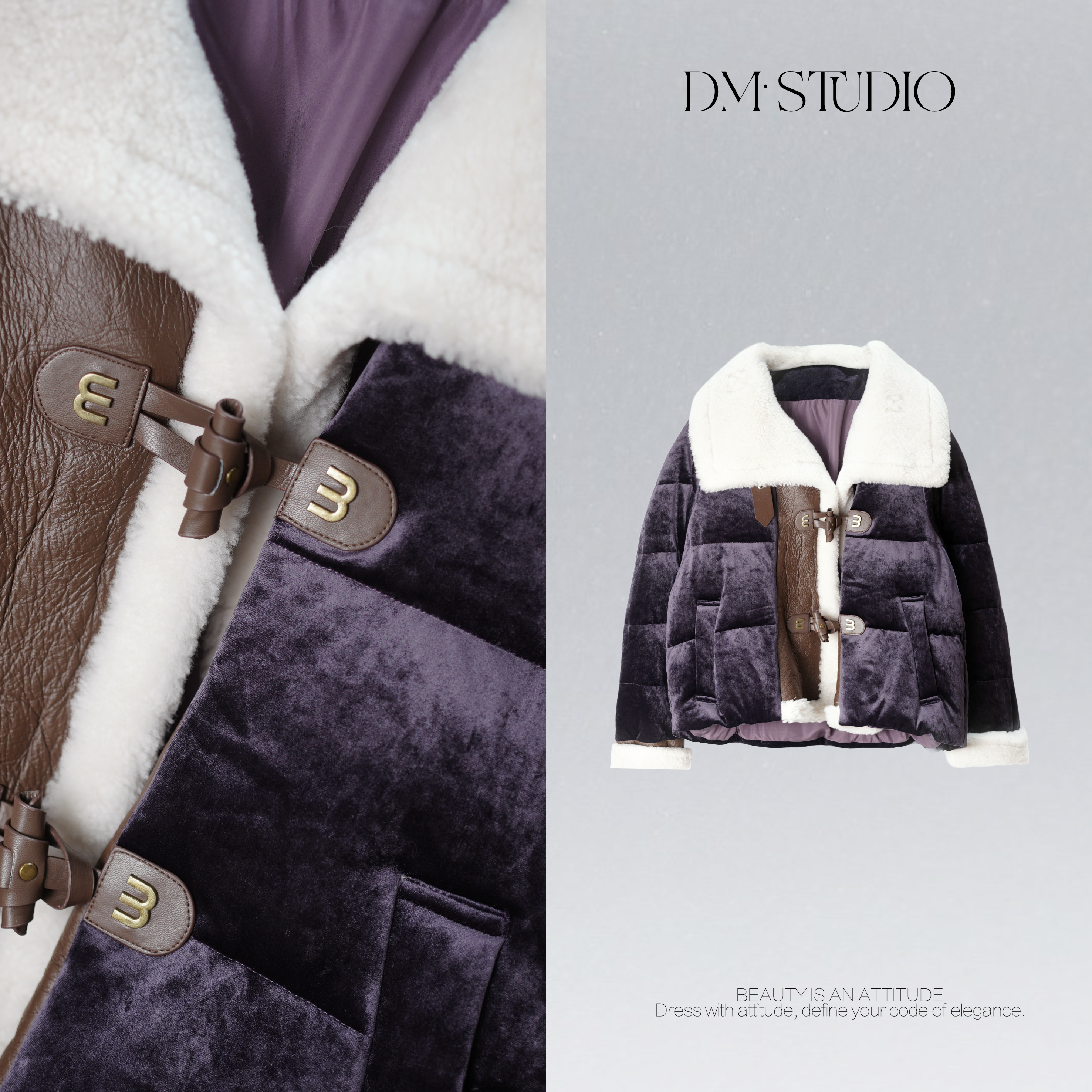 DEDM•STUDIO/高奢重磅高级感醋酸丝绒鹅绒皮毛一体2506PMYT/25129