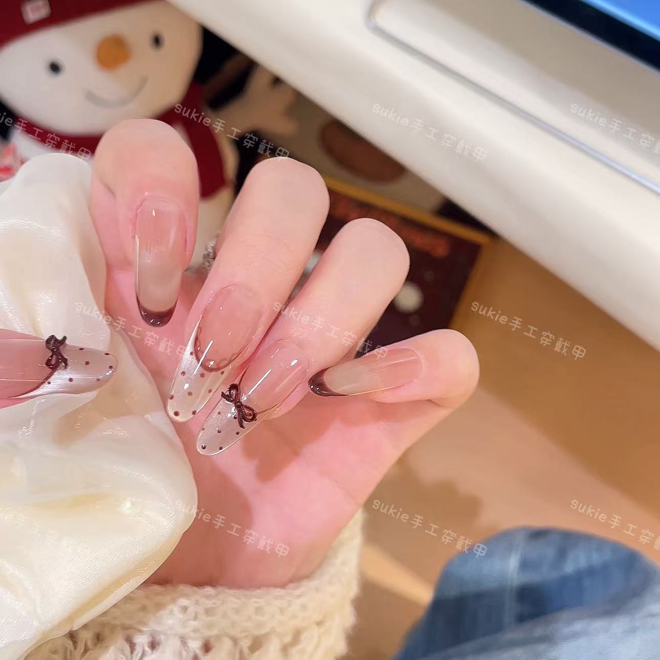 【海派甜心】K9锆石钻手工穿戴甲粉黛佳人猫眼疗美甲可拆卸