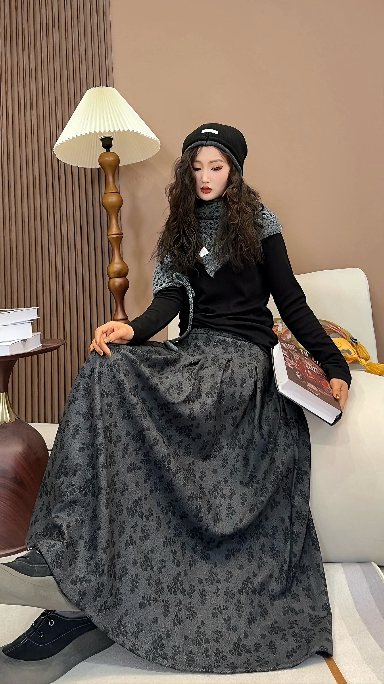 灰色毛呢半身裙女秋冬2025新款高腰显瘦设计感A字中长百褶裙伞裙