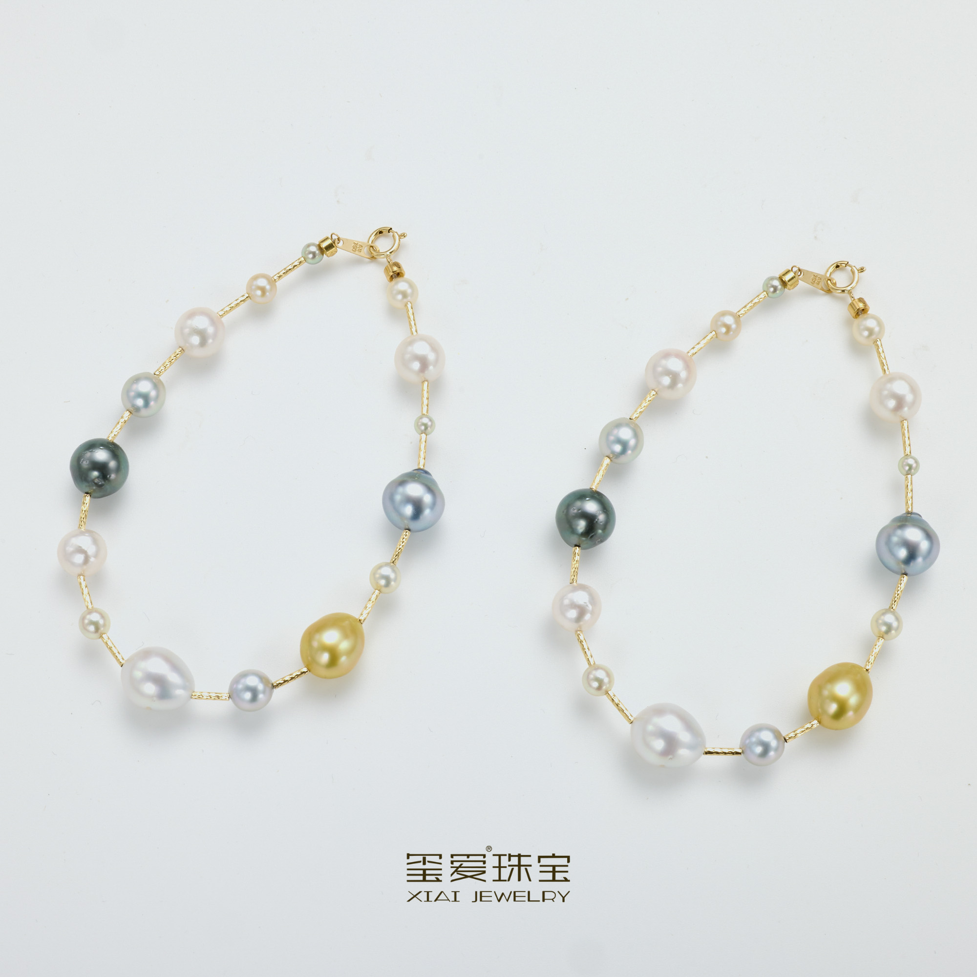 【七天鉴赏期】MM-54042-1-2海水珍珠澳白混彩手链 18K（多样性发一）