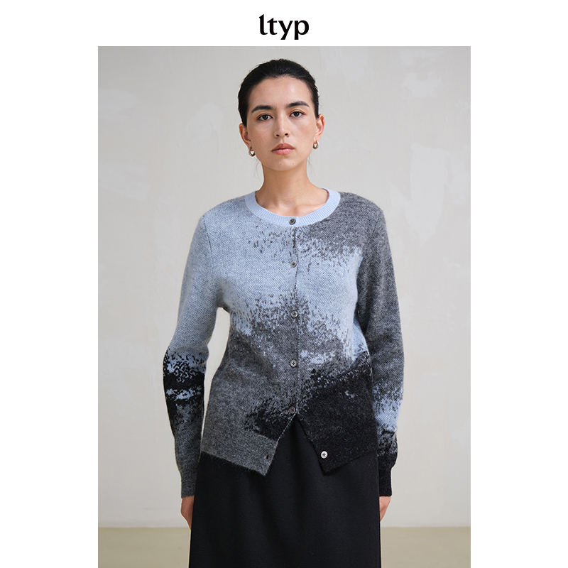 ltyp10.3羊毛马海毛艺术提花针织开衫撞色圆领毛衣女春T154254183