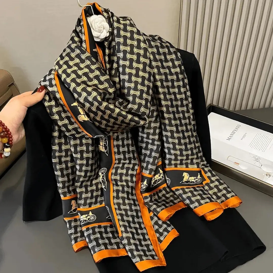 【凯旋门】秋冬款桑蚕丝丽锦缎长巾纱巾披手部防护洋气