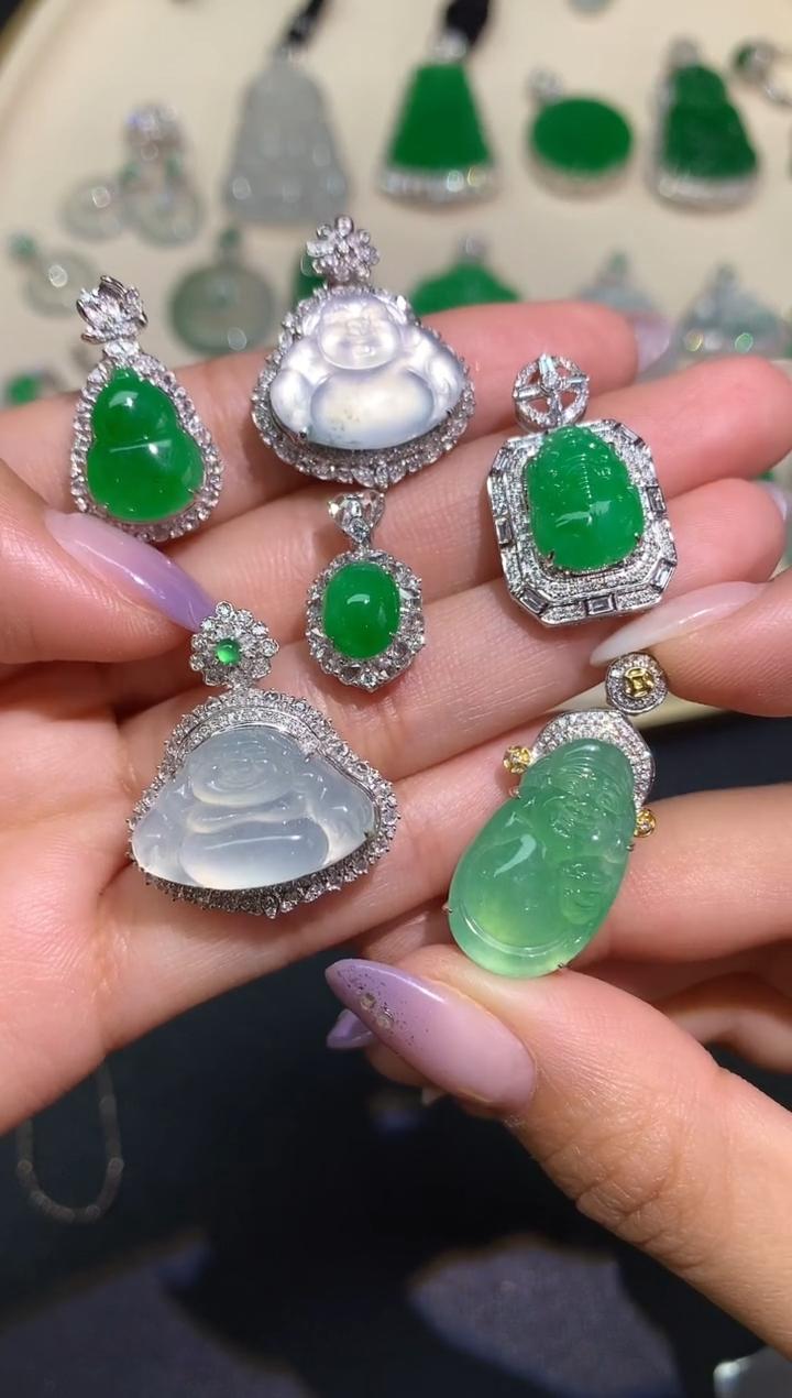 【彩虹盘】翡翠吊坠-多样性发一件-18K金镶嵌-BC10|CXQ21