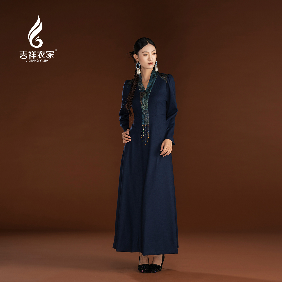 JIXIANGYIJIA/吉祥衣家虬龙鸾凤连衣裙新年约会冬装穿搭944237162