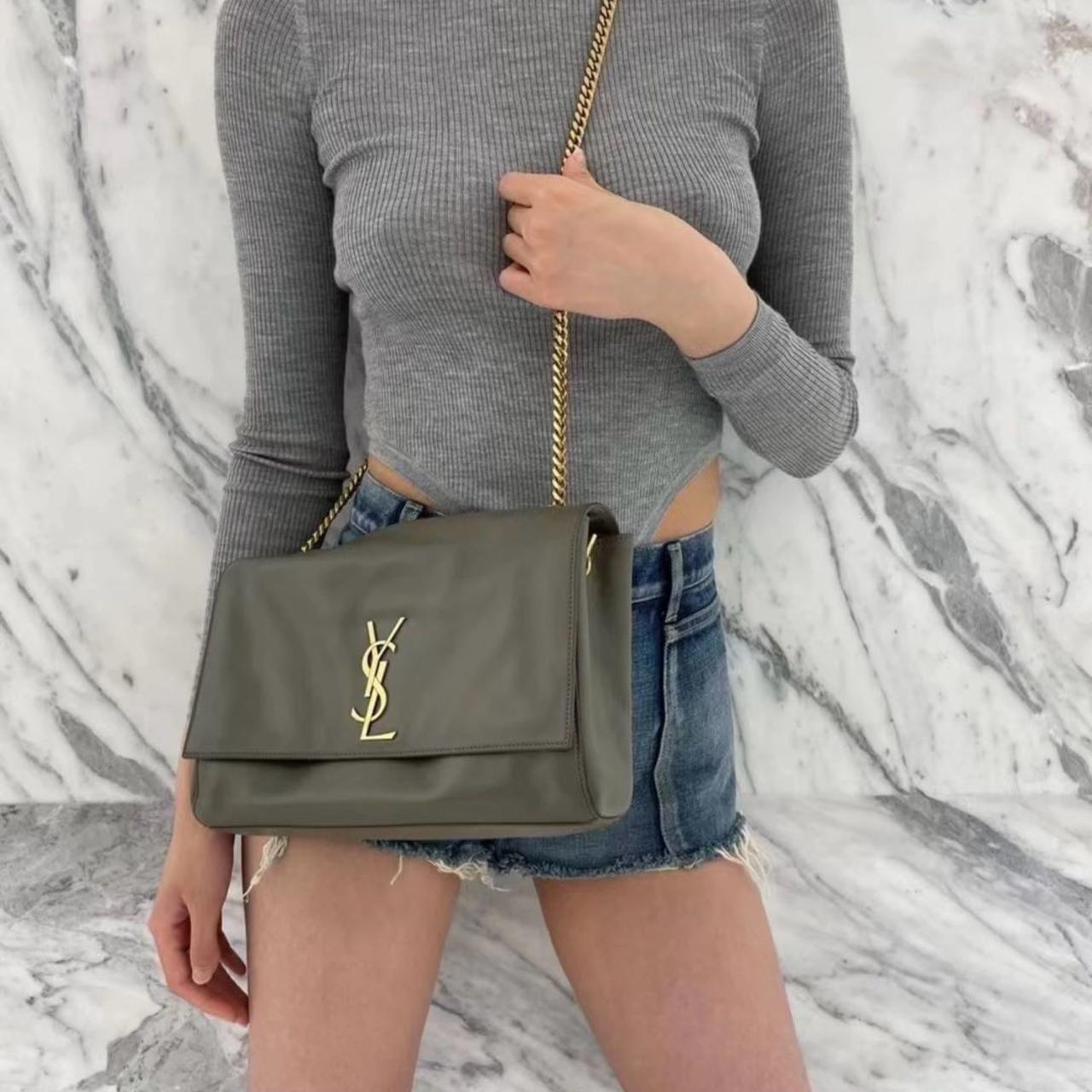 95新 YSL/圣罗兰 大吉中古/YSL橄榄绿双面kate单肩包