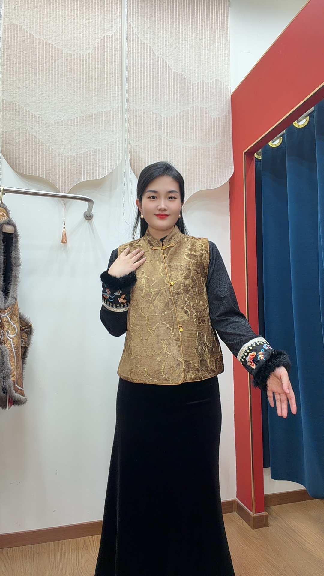 【莎莎推荐】国风植绒提花7763 加里衬手感舒适柔软 时尚气质款马夹