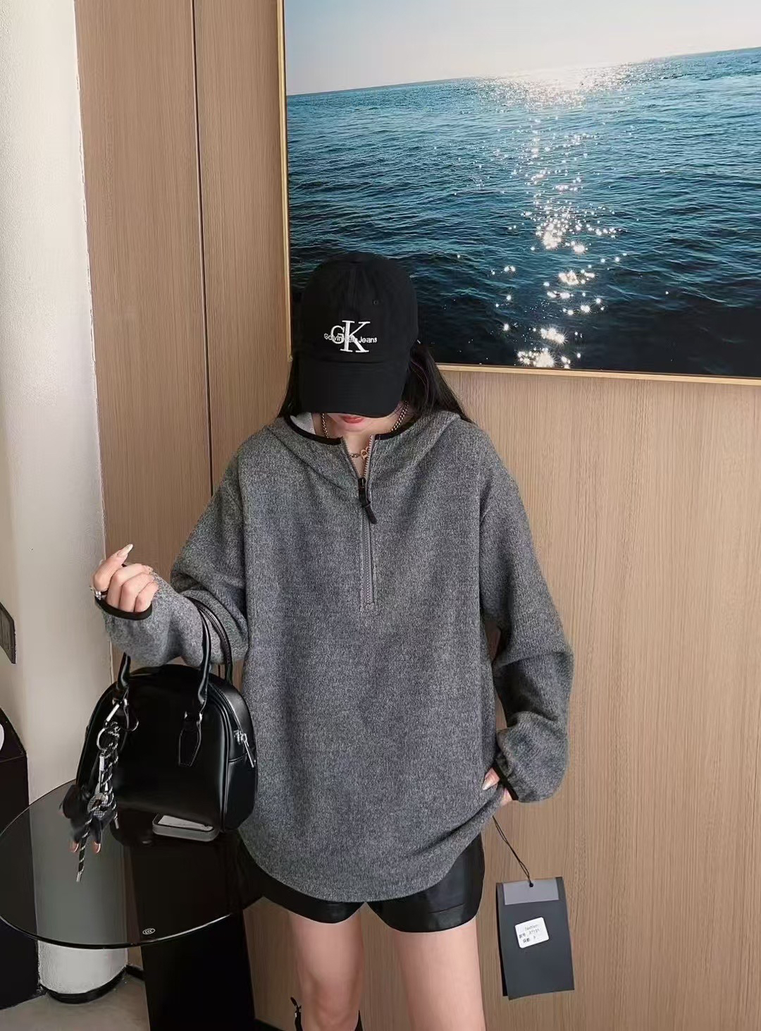 百搭衬衫时尚女士复古宽松纯色秋冬连帽