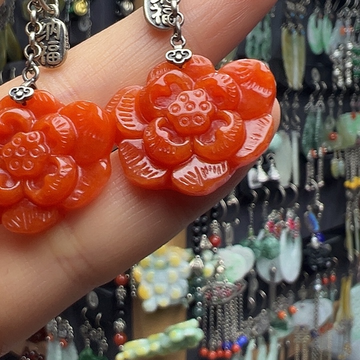 口***眷翡翠银S925镶嵌耳饰