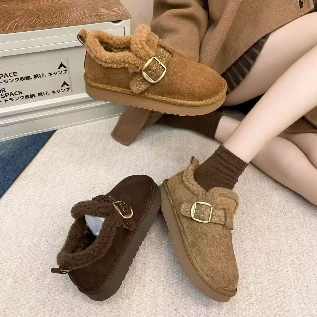 非图片款勃肯鞋秋冬季加绒一脚蹬女鞋