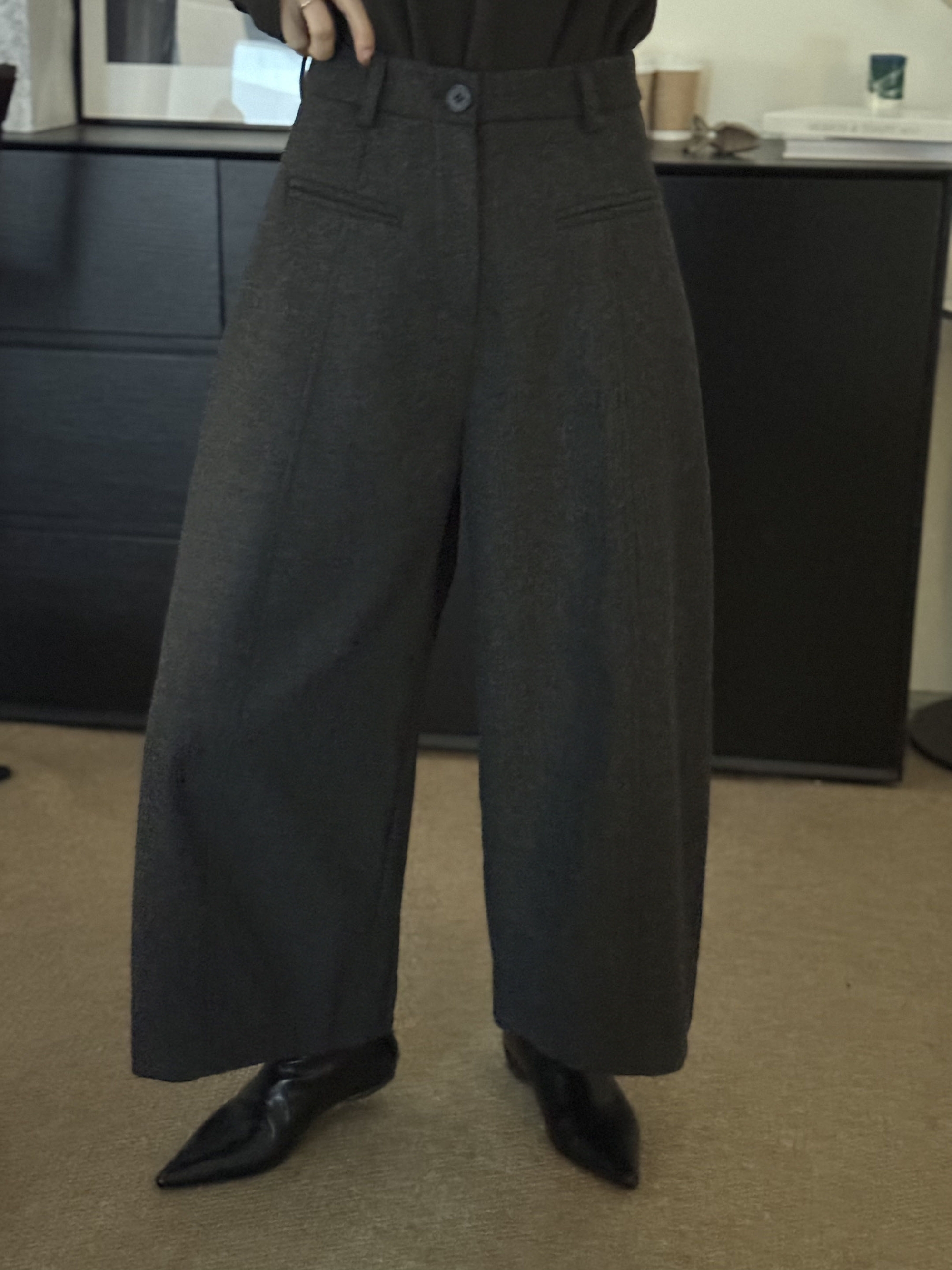 【珍珍何HC】1189定制款韩系极简加绒影型假口袋设计感长裤