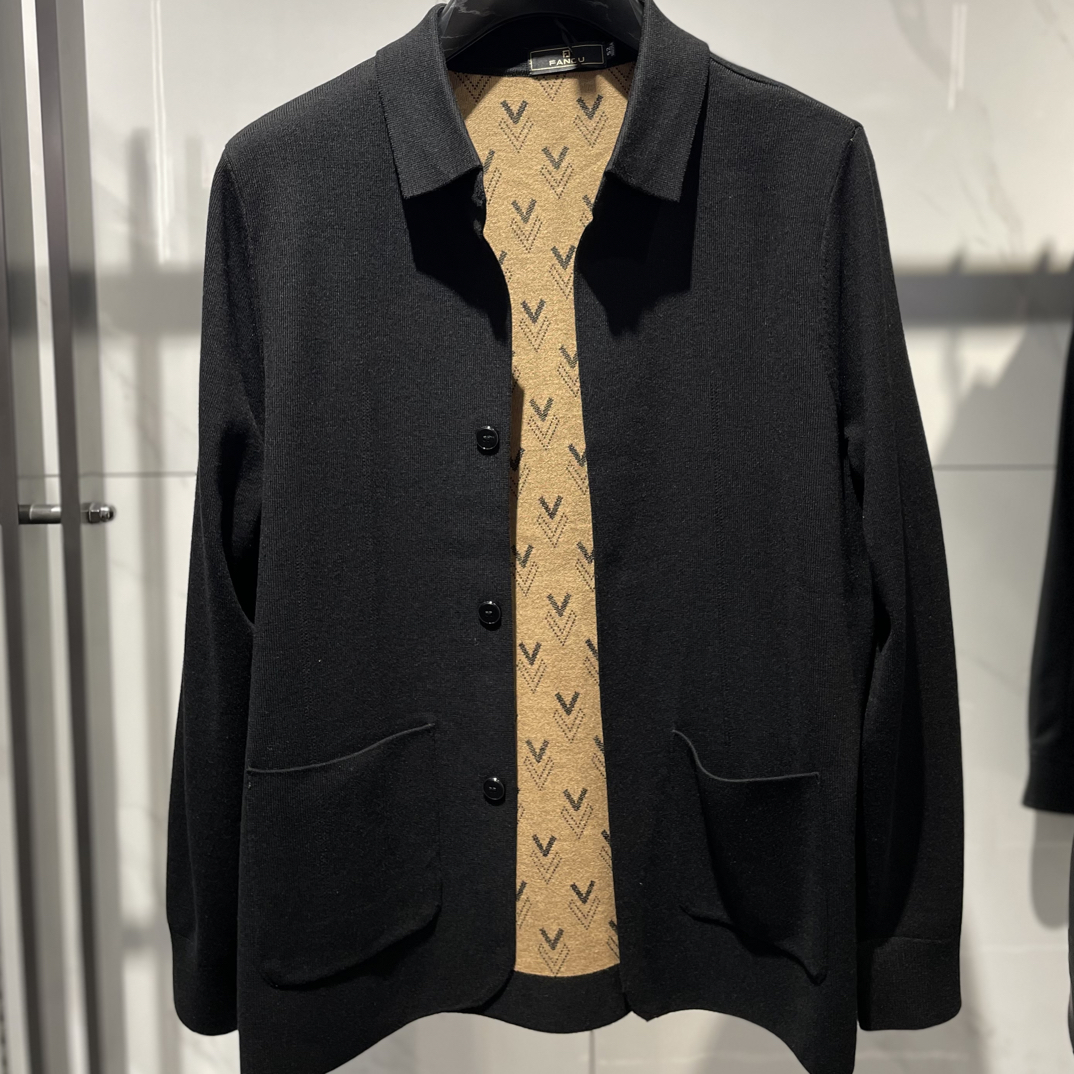 YANG秋季高品质拼色针织开衫